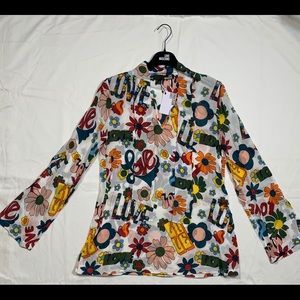 LOVE Moschino women’s Love Print Neck Tie Blouse